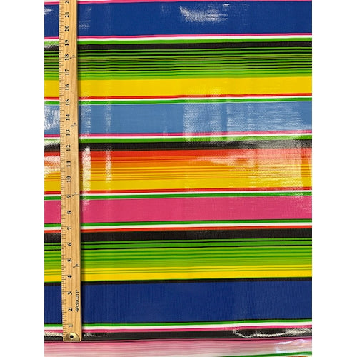 Green Multi Stripe Oilcloth Fabric - Reorderable