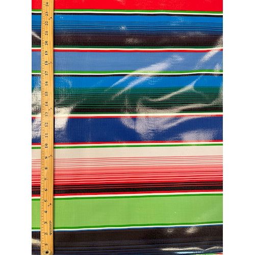 3/4 YD PC-Royal Blue Multi Stripe Oilcloth Fabric - Reorderable