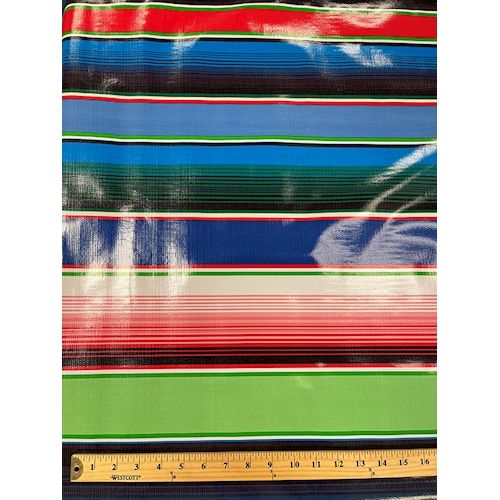 7/8 YD PC-Royal Blue Multi Stripe Oilcloth Fabric - Reorderable