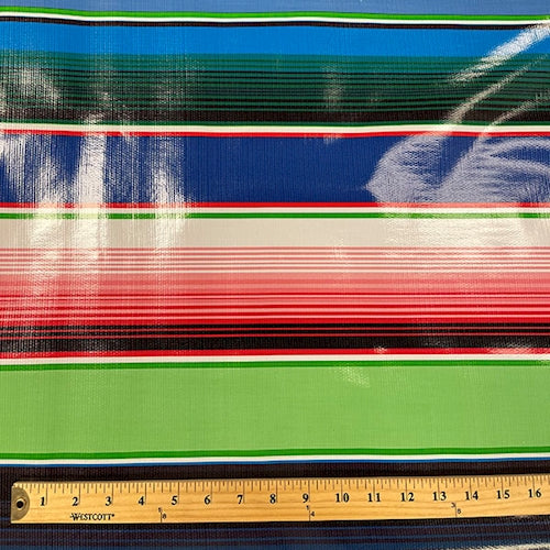 7/8 YD PC-Royal Blue Multi Stripe Oilcloth Fabric - Reorderable