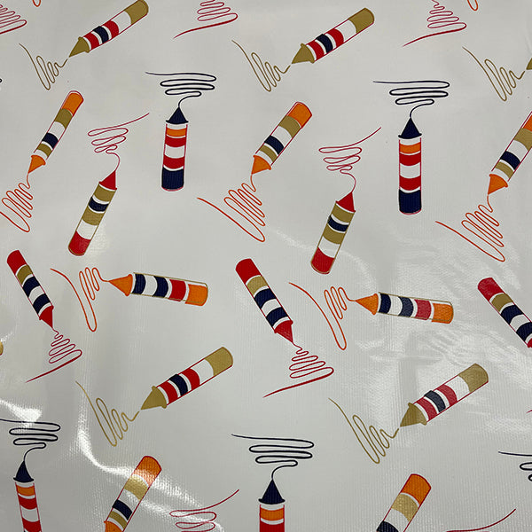 Black Crayon Oilcloth Fabric - Reorderable