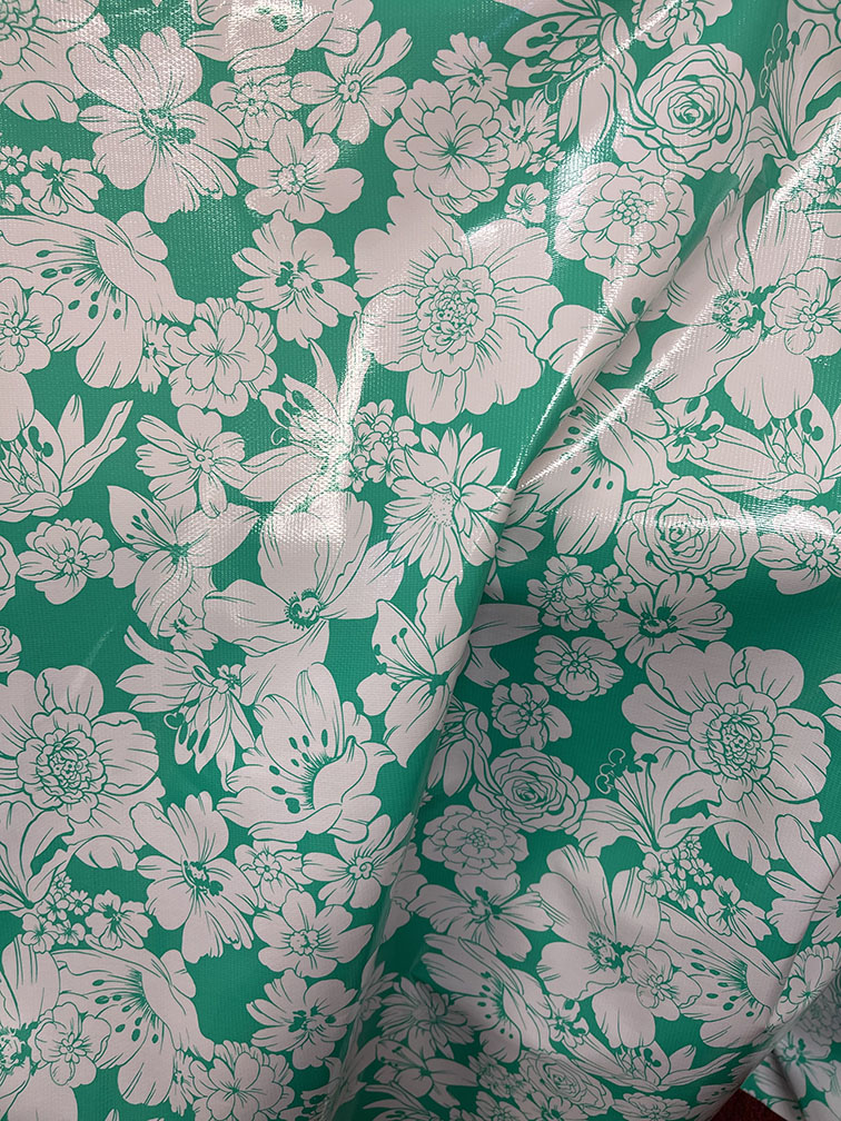 Jade Green White Floral Oilcloth Fabric - Reorderable