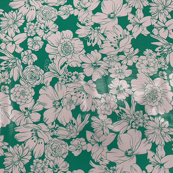 Jade Green White Floral Oilcloth Fabric - Reorderable