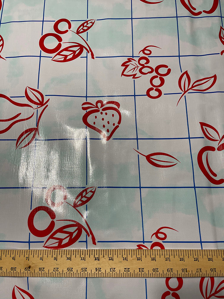Red Blue Aqua Check Oilcloth Fabric - Reorderable