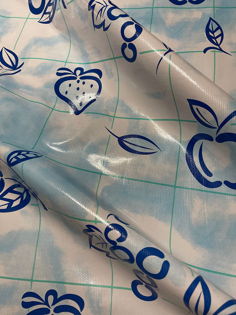 Blue Aqua Check Oilcloth Fabric - Reorderable
