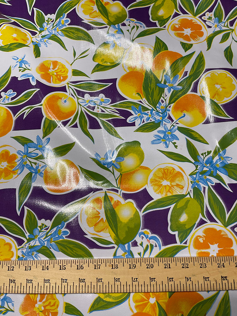 Purple Stripe Fruit Oilcloth Fabric - Reorderable