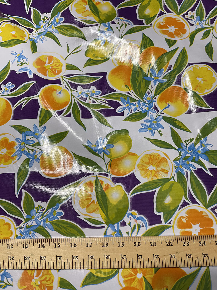 Purple Stripe Fruit Oilcloth Fabric - Reorderable