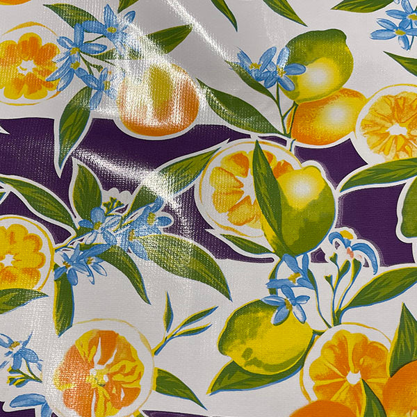 Purple Stripe Fruit Oilcloth Fabric - Reorderable