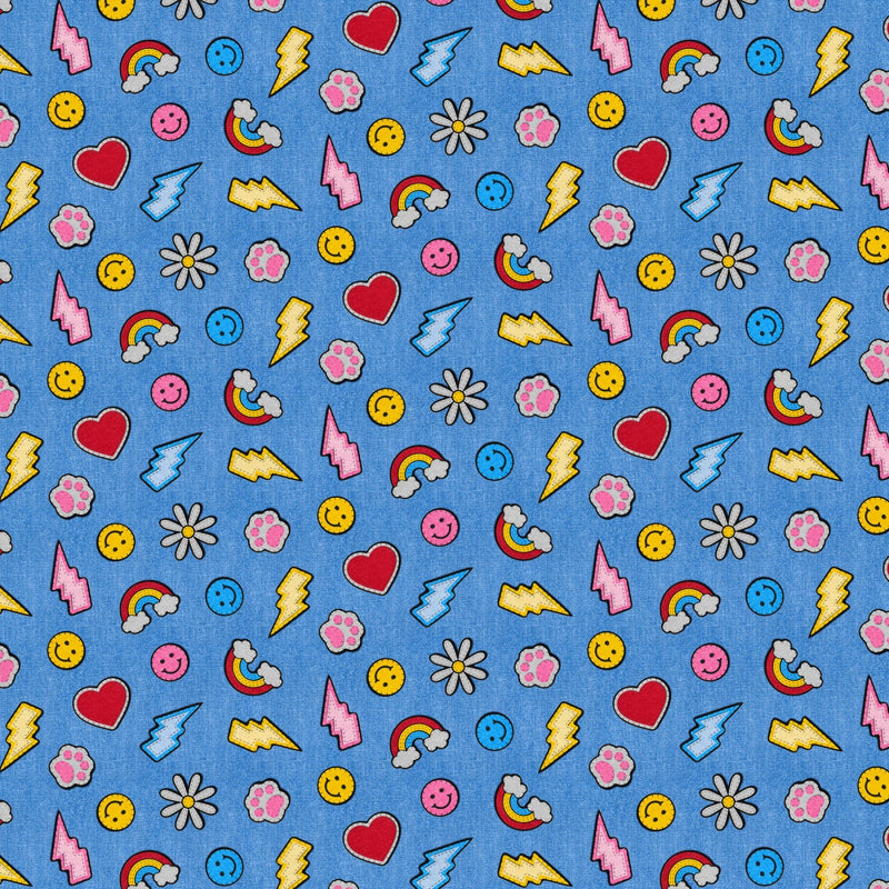 Blue Patch Perfect Smileys & Rainbows Cotton 43"/44" Fabric Per Yard