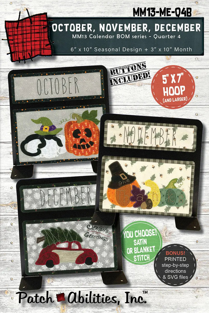 Quarter Pull Sticker Machine Quarter 4 Calendar Series Machine Embroidery with Buttons — Fabric Depot