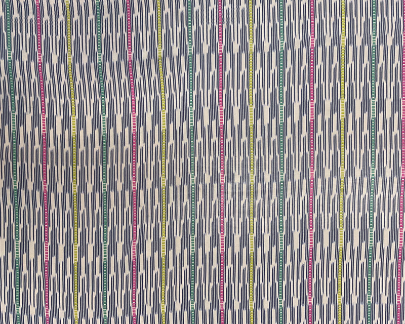 2 3/4 YD PC-Dark Blue-Green-Red-Yellow Ikat stripe Silk Chiffon Designer Remnant Fabric
