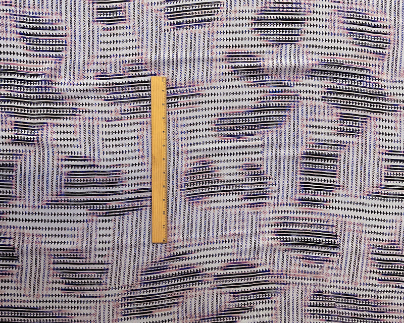 3 YD PC-White-Pink-Blue-Black Abstract Patches Silk Chiffon Designer Remnant Fabric