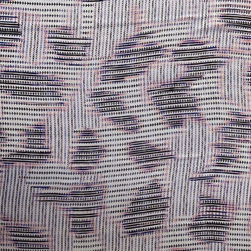 3 1/2 YD PC-White-Pink-Blue-Black Abstract Patches Silk Chiffon Designer Remnant Fabric