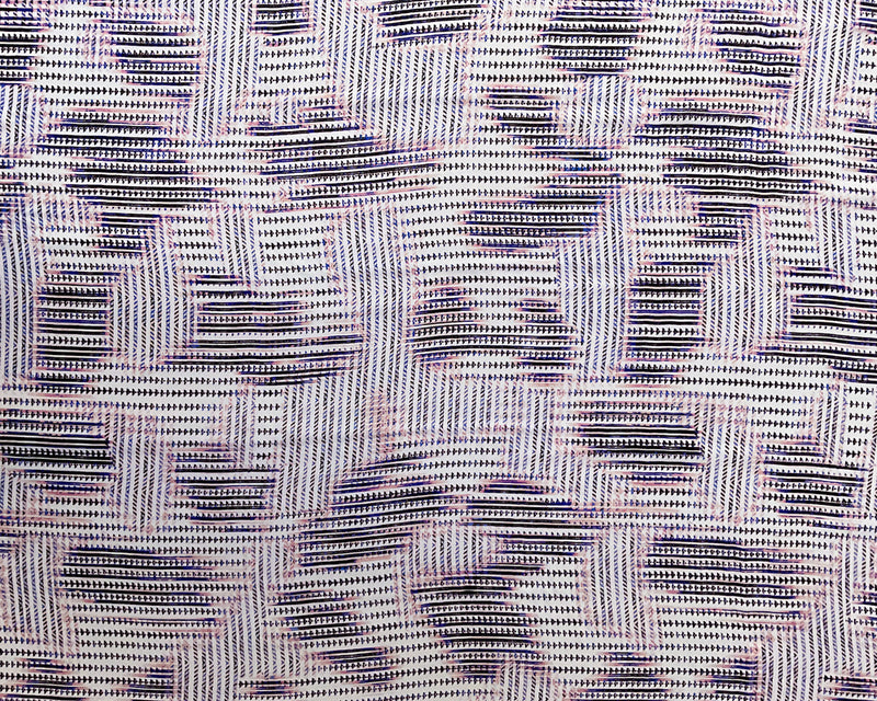 3 1/2 YD PC-White-Pink-Blue-Black Abstract Patches Silk Chiffon Designer Remnant Fabric