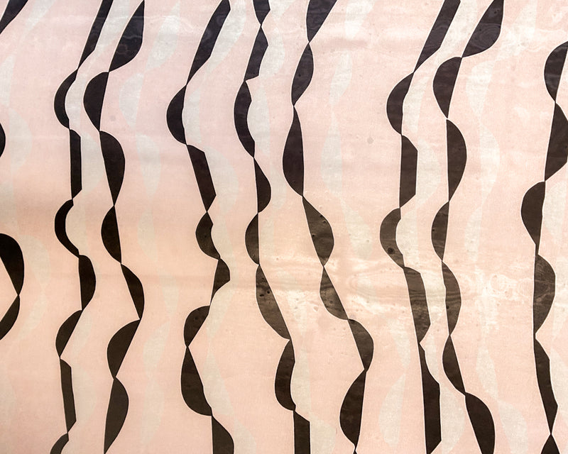 4 1/4 YD PC-Off-White-Coral-Blcak Abstract Wave Silk Chiffon Designer Remnant Fabric