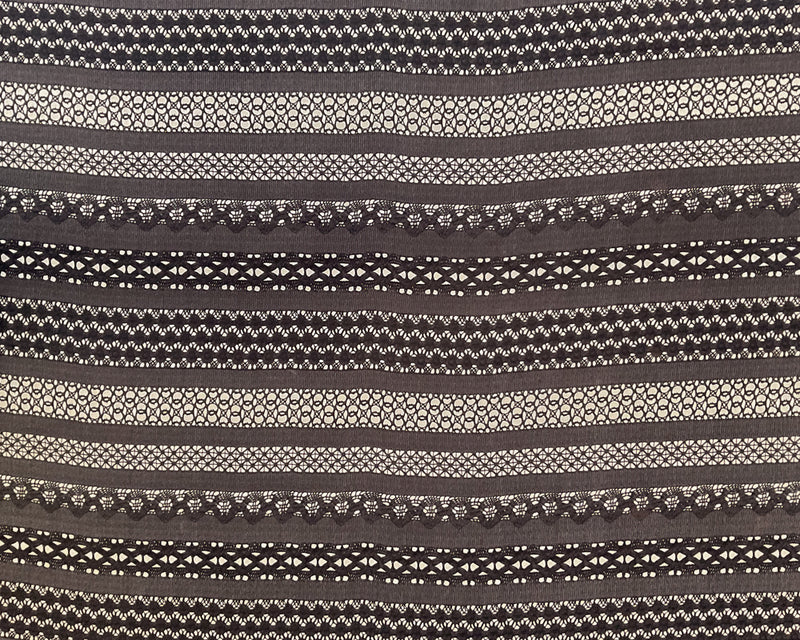 5 YD PC-Black-Ivory Multi Design Stripe Silk Chiffon Designer Remnant Fabric