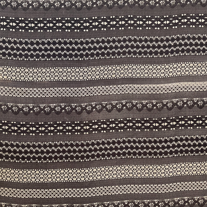 4 1/2 YD PC-Black-Ivory Multi Design Stripe Silk Chiffon Designer Remnant Fabric
