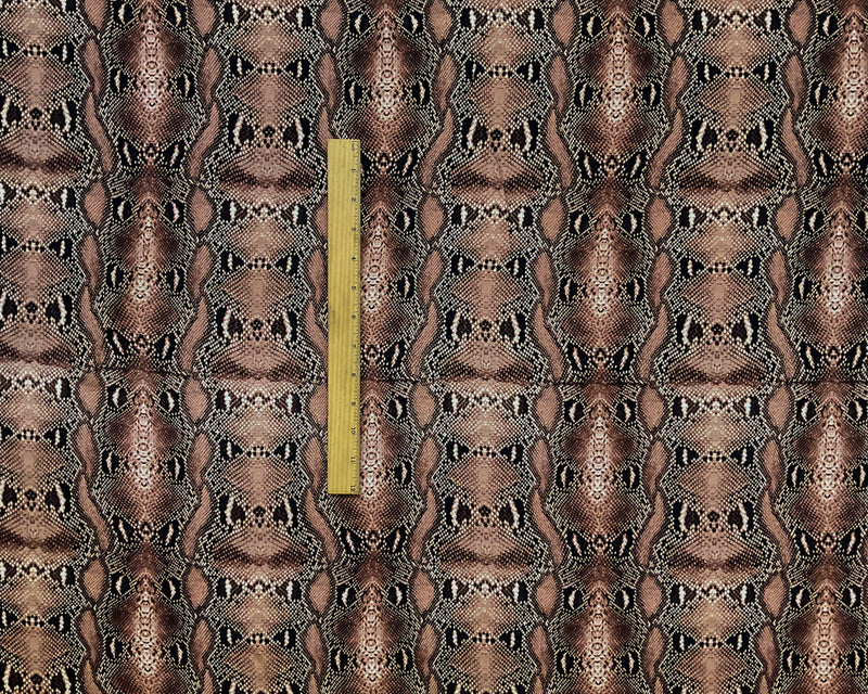 4 1/4 YD PC-Brown-Ivory Snake Print Charmeuse Silk Designer Remnant Fabric