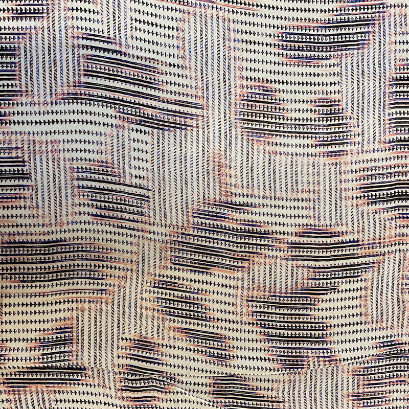 4 1/2 YD PC-White-Pink-Blue-Black Abstract Patches Silk Chiffon Designer Remnant Fabric