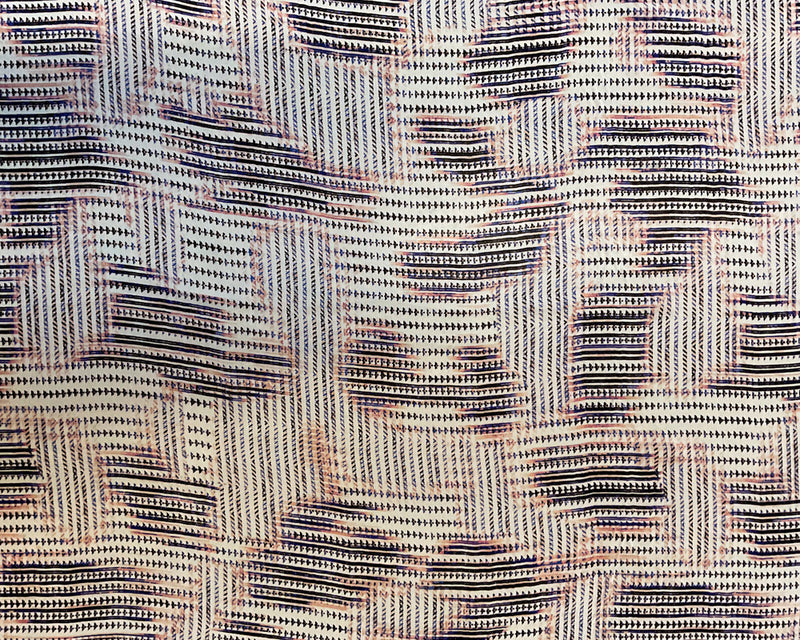 4 1/2 YD PC-White-Pink-Blue-Black Abstract Patches Silk Chiffon Designer Remnant Fabric