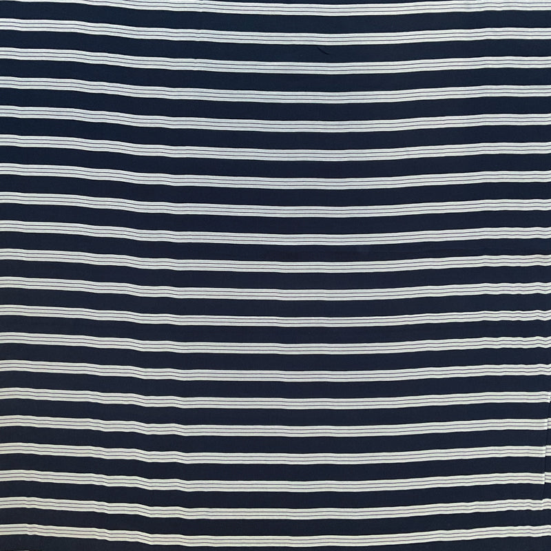 3 YD PC-Black-Ivory Double Stripe Silk Chiffon Designer Remnant Fabric