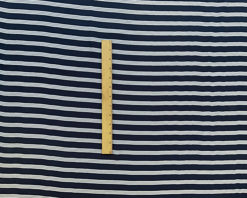 3 YD PC-Black-Ivory Double Stripe Silk Chiffon Designer Remnant Fabric