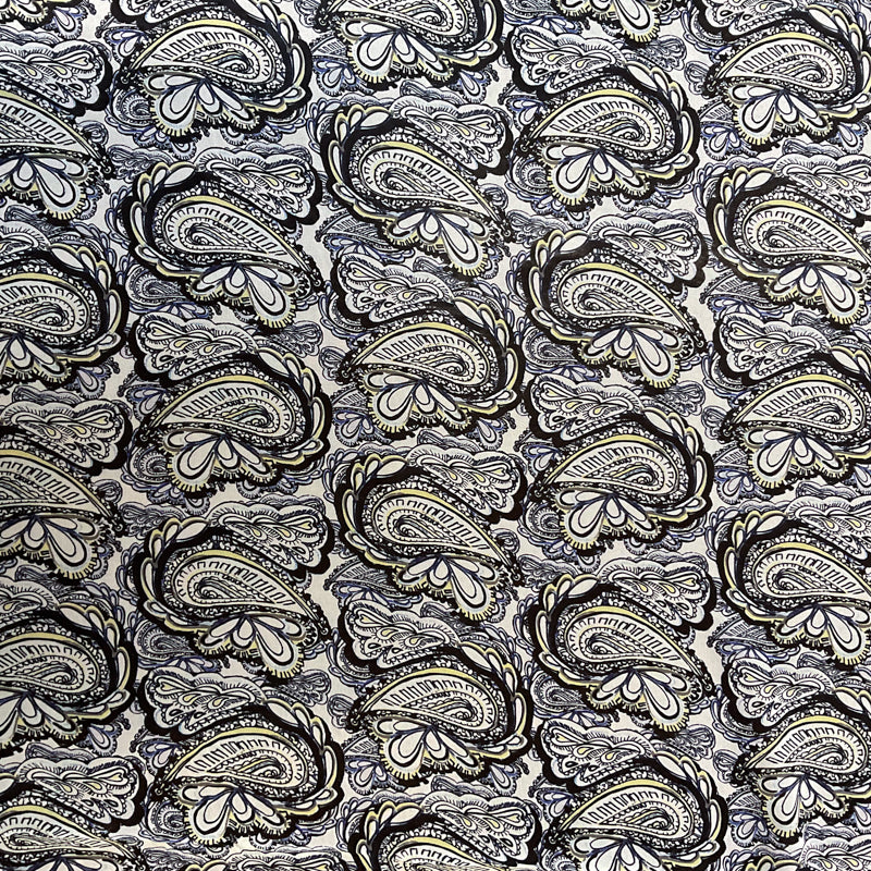 1 1/2 YD PC-Black-White Paisley Print Silk Chiffon Designer Remnant Fabric