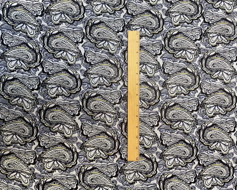 1 1/2 YD PC-Black-White Paisley Print Silk Chiffon Designer Remnant Fabric