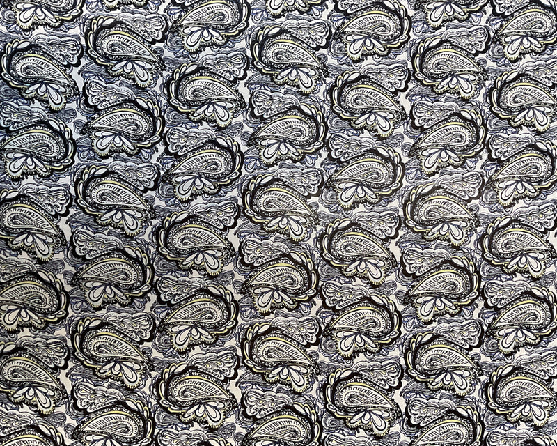 1 1/2 YD PC-Black-White Paisley Print Silk Chiffon Designer Remnant Fabric