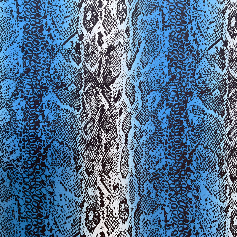 3 1/2 YD PC-Blue-Black Snakeskin Print Silk Chiffon Designer Remnant Fabric
