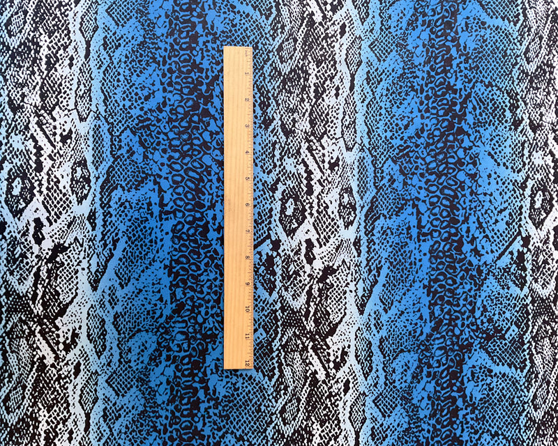3 1/2 YD PC-Blue-Black Snakeskin Print Silk Chiffon Designer Remnant Fabric