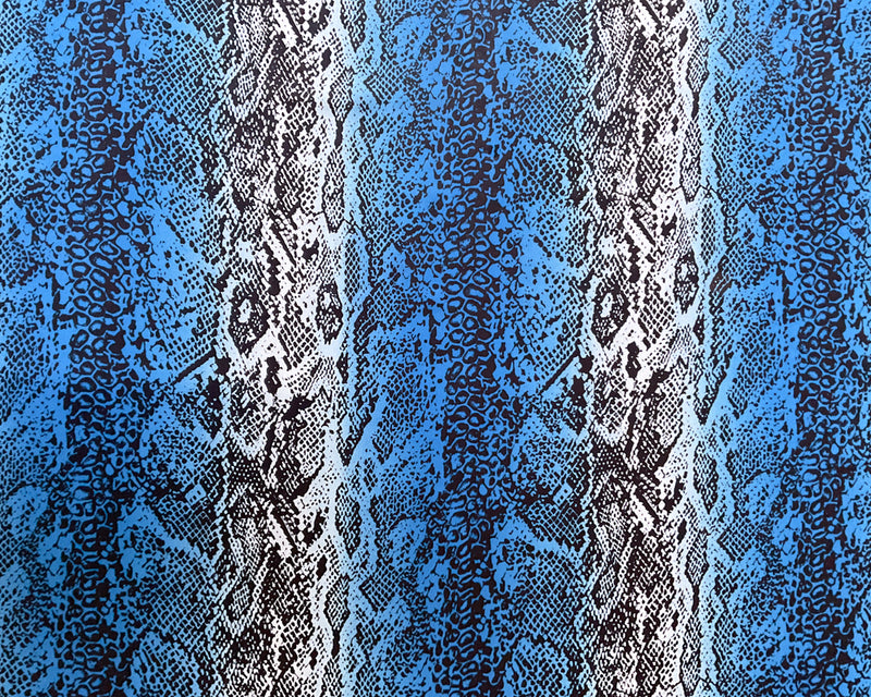 3 1/2 YD PC-Blue-Black Snakeskin Print Silk Chiffon Designer Remnant Fabric