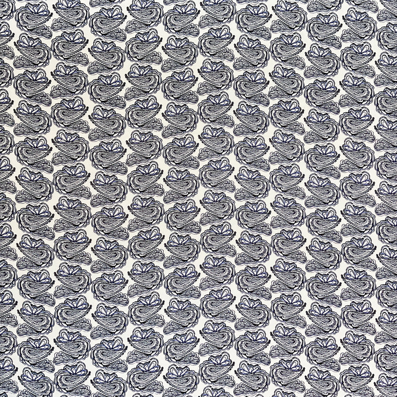 1 1/2 YD PC-Black-White-Blue Paisley Silk Chiffon Designer Remnant Fabric