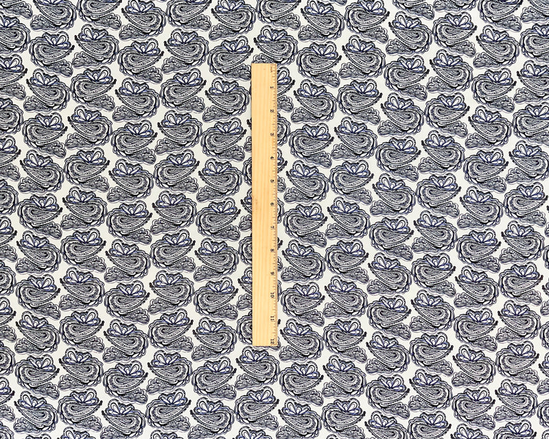 1 1/2 YD PC-Black-White-Blue Paisley Silk Chiffon Designer Remnant Fabric
