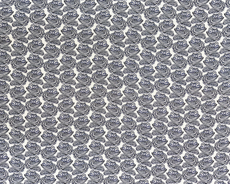 1 1/2 YD PC-Black-White-Blue Paisley Silk Chiffon Designer Remnant Fabric