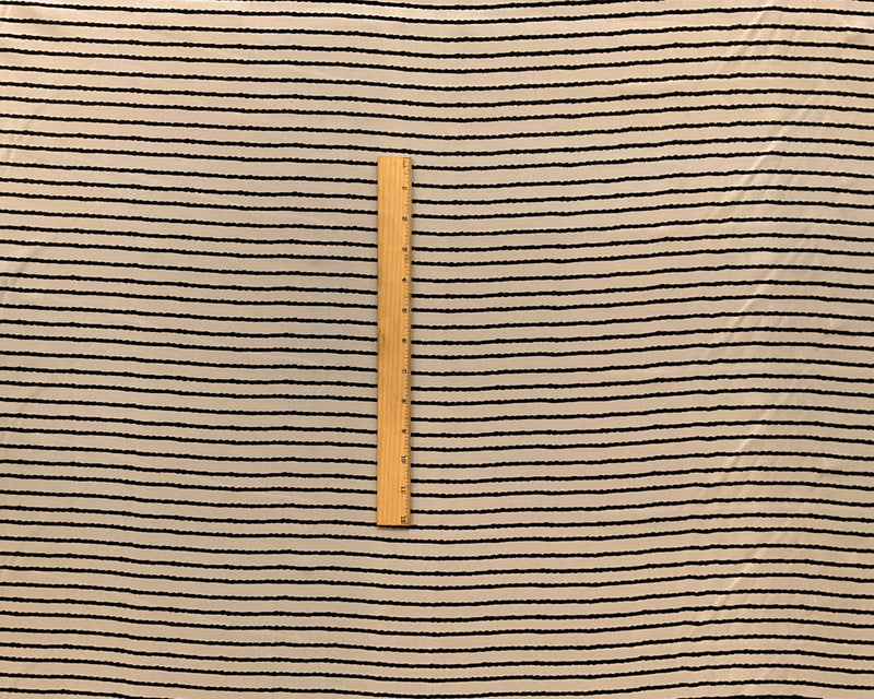 2 1/2 YD PC-Ecru-Black Stripe Silk Chiffon Designer Remnant Fabric