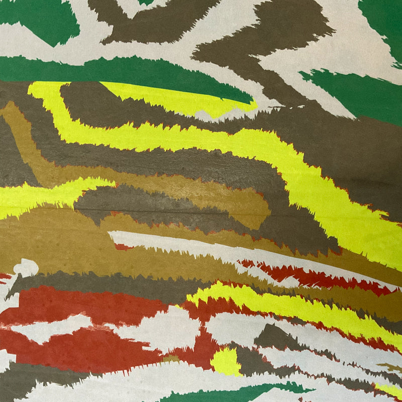 4 1/2 YD PC-Off White-Red-Green-Brown-Yellow Abstract Ikat Silk Chiffon Designer Remnant Fabric
