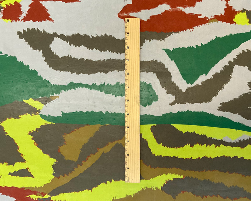 4 1/2 YD PC-Off White-Red-Green-Brown-Yellow Abstract Ikat Silk Chiffon Designer Remnant Fabric