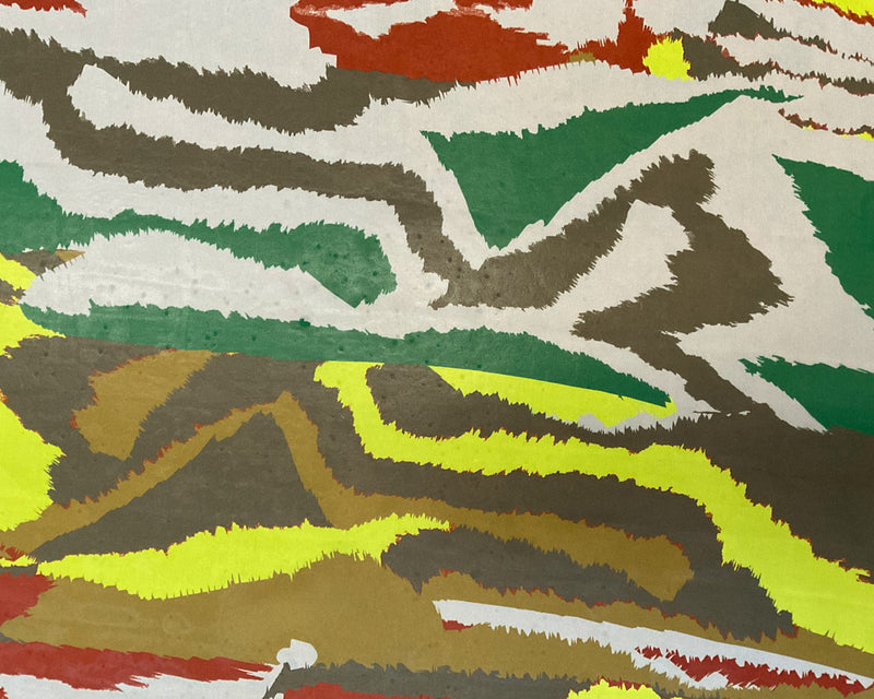 4 1/2 YD PC-Off White-Red-Green-Brown-Yellow Abstract Ikat Silk Chiffon Designer Remnant Fabric