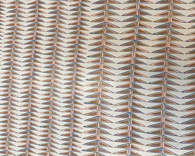 2 3/4 YD PC-Ivory-Tan-Blue-Orange-Yellow Abstract Geo Silk Chiffon Designer Remnant Fabric