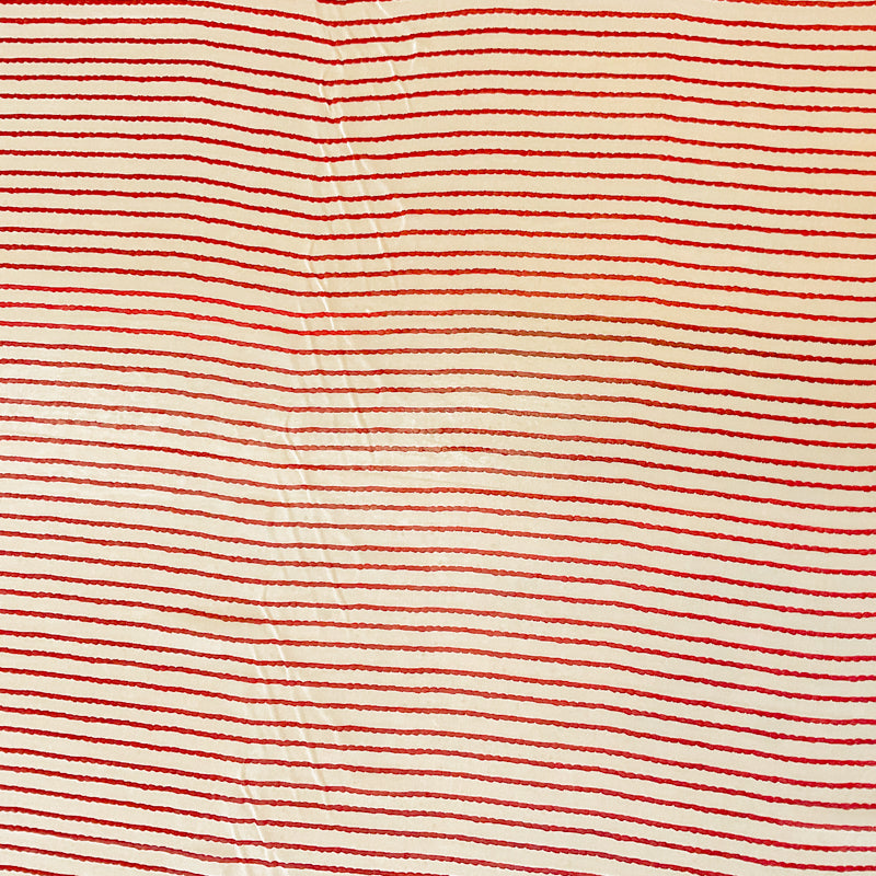 3 YD PC-Ivory-Red Scalloped Stripes Silk Chiffon Designer Remnant Fabric