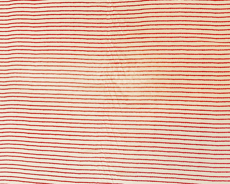 2 3/4 YD PC-Ivory-Red Scalloped Stripes Silk Chiffon Designer Remnant Fabric