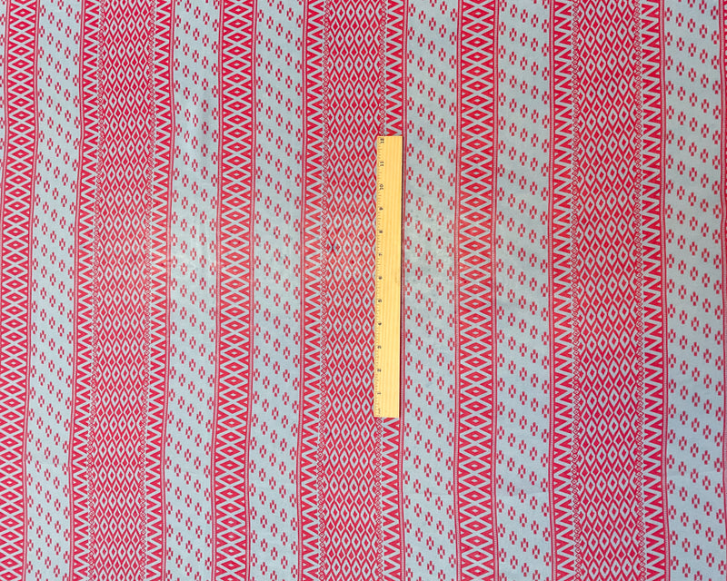3 1/4 YD PC-Lt. Blue-Hot Pink- Diamond Geo Silk Chiffon Designer Remnant Fabric