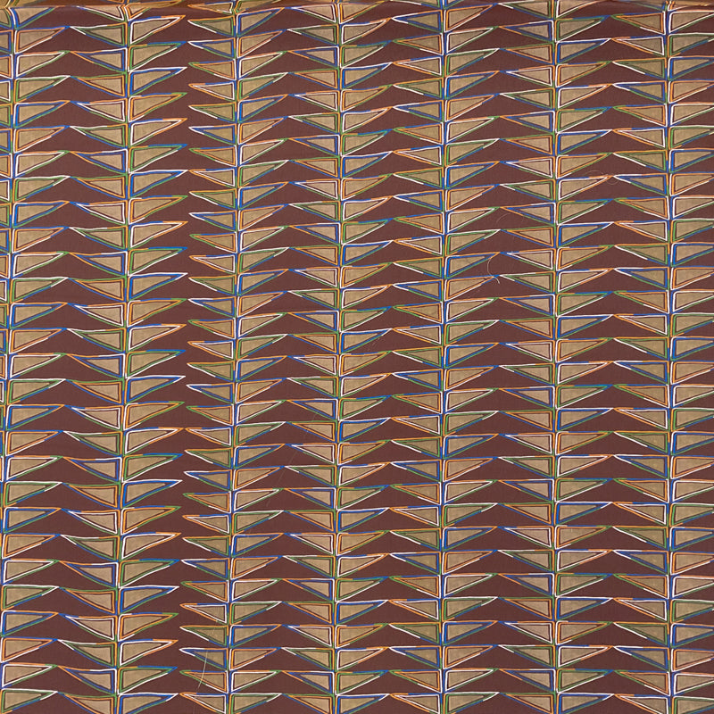 2 3/4 YD PC-Burgandy-Tan-Blue-Orange-Green Abstract Geo Charmeuse Silk Designer Remnant Fabric