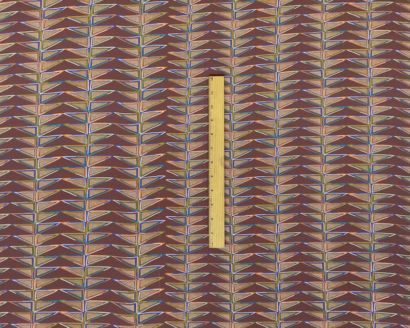 2 3/4 YD PC-Burgandy-Tan-Blue-Orange-Green Abstract Geo Charmeuse Silk Designer Remnant Fabric