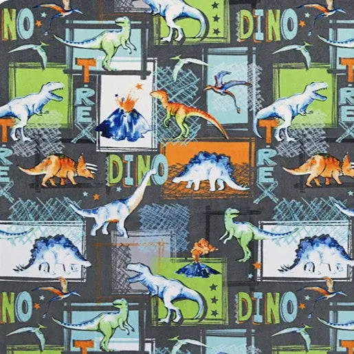 T-Rex Digital Cuddle Graphite Fabric per yard