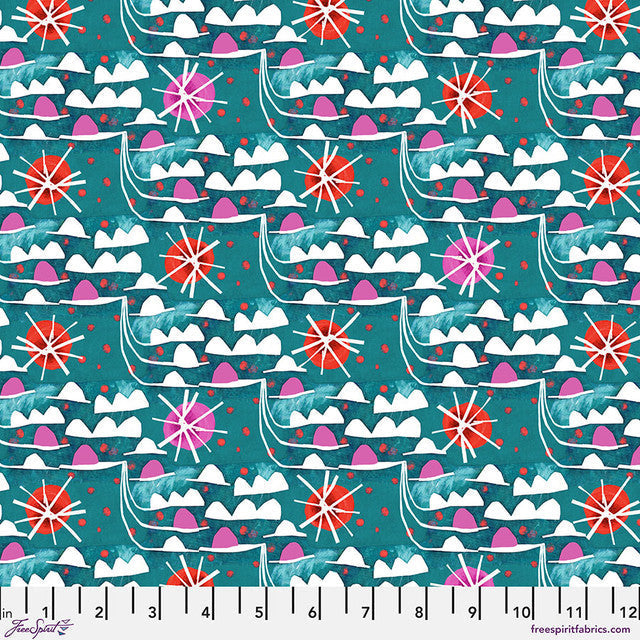 Waves Teal Colori Cotton 44"/45" Fabric Per Yard